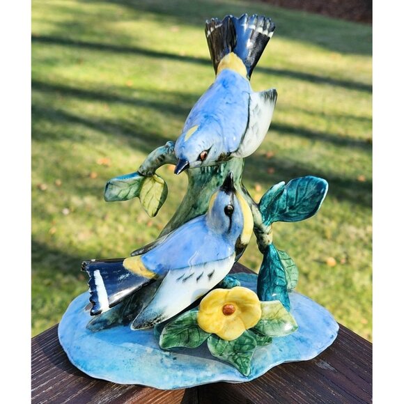 Stangl Other - Stangl Pottery Bird 3756 Double Audubon Warblers on w Branch Yellow Flower Large